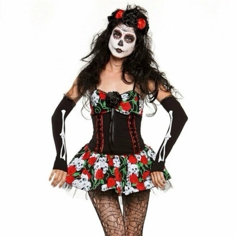 Lip Service Skulls & Roses Dress Goth Size Medium